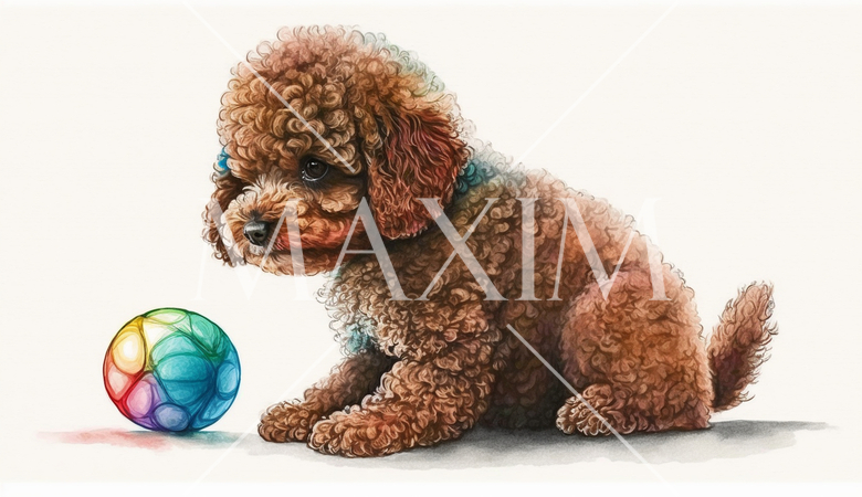 ボールで遊んでいるトイプードル