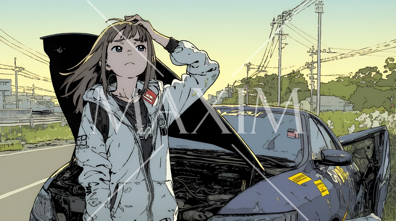 ドライブ中の車の故障・事故・トラブルで困っている女性