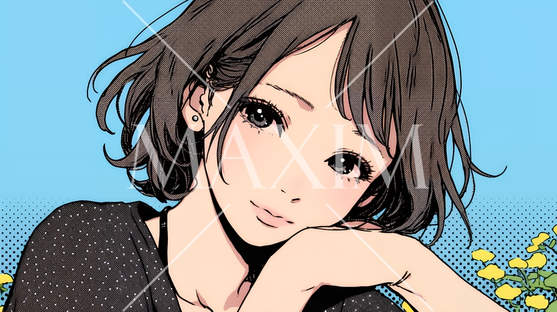 悲しげな目で微笑む（Smiling with sad eyes）若い女性