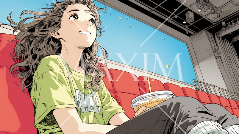 映画や演劇を鑑賞している若い女性