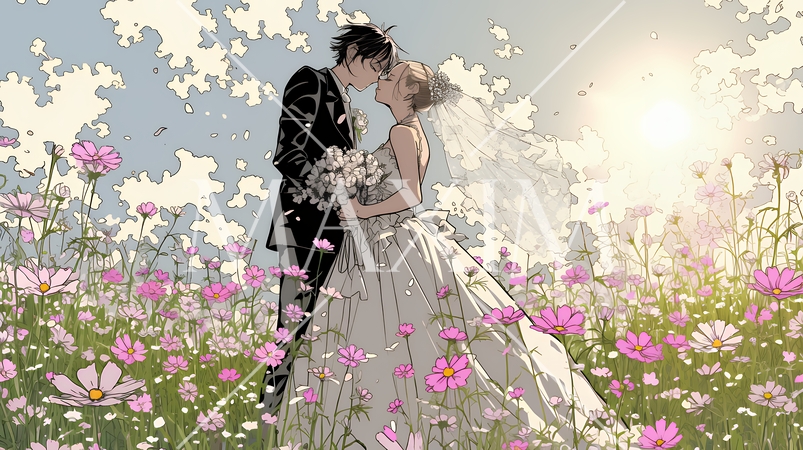 コスモスの園でのウェディング