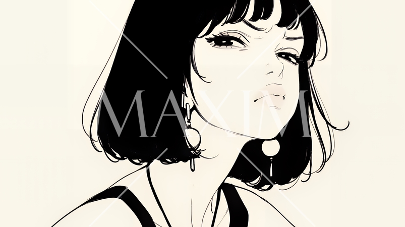 嫉妬の表情を浮かべる若い女性（シンプルな色使い）