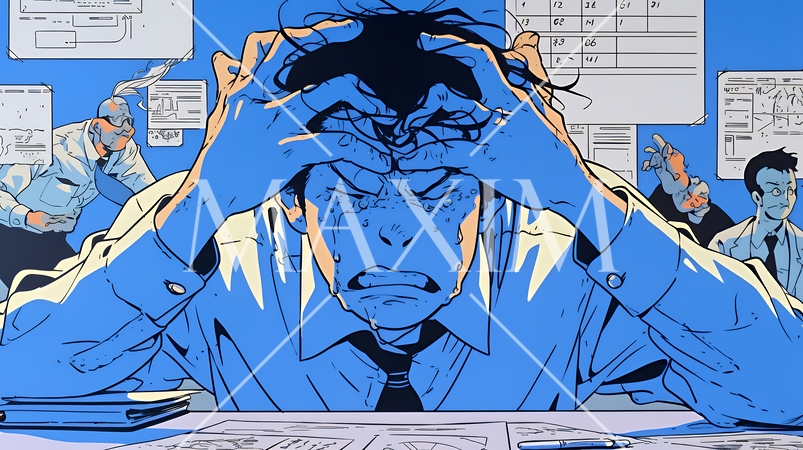 深夜残業で疲弊する会社員｜過労とストレスに悩むビジネスパーソン（ブラック企業イメージ）