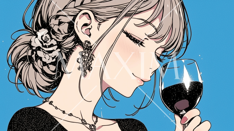 赤ワインをテイスティングしている若い女性