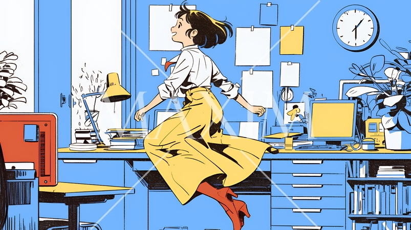 定時退社で帰宅を喜ぶ会社員｜ワークライフバランスと働き方改革のビジネスイメージ