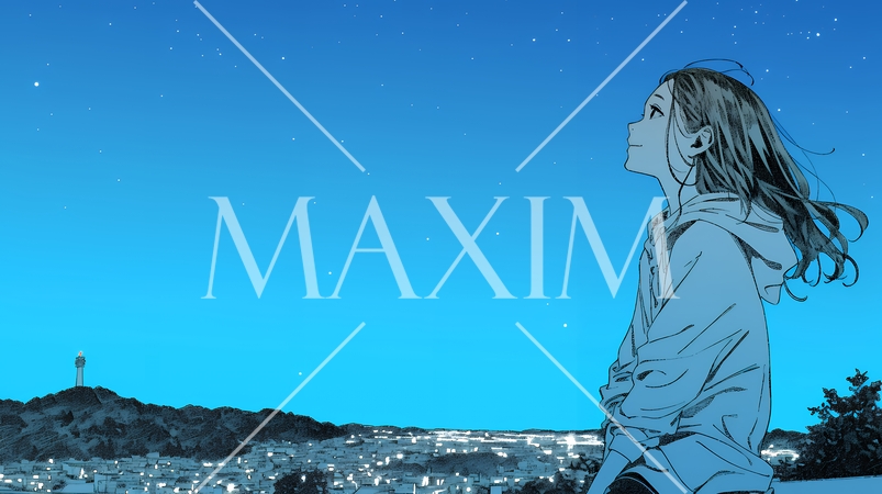 星空を眺めている若い女性