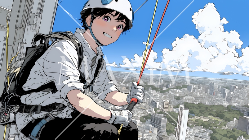 高所で作業をしている男性作業員