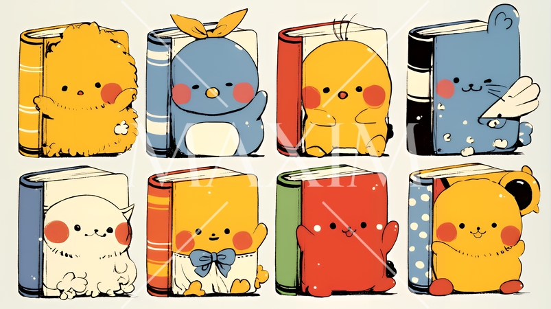 みんな本が大好き：読書週間や読書を促すためのかわいい挿絵・背景画