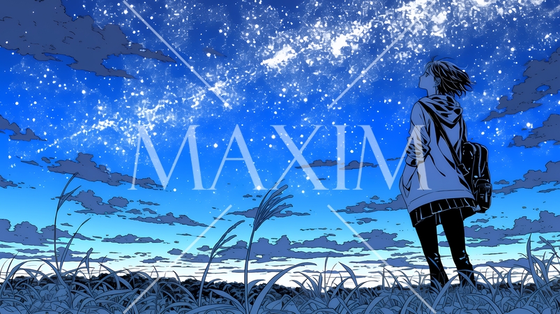 星空を眺めている若い女性