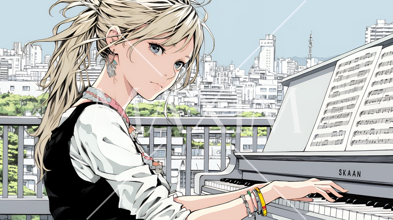 ピアノを弾いている若い女性