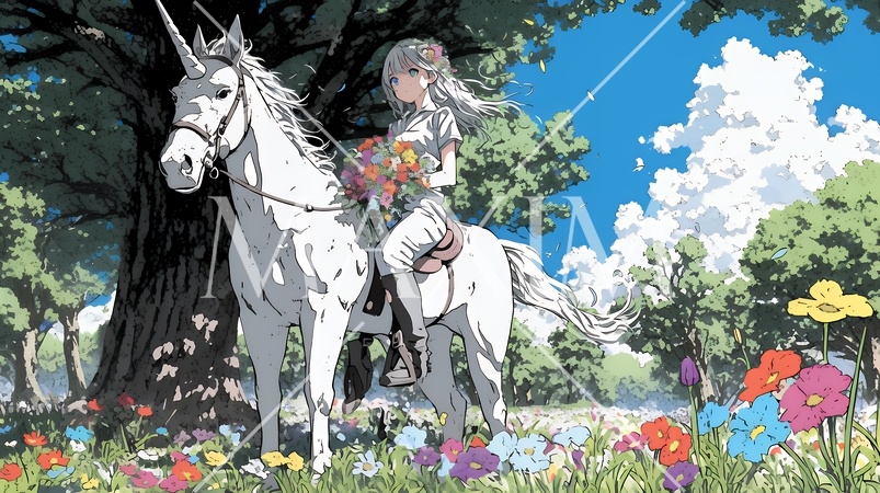 ユニコーンと若い女性