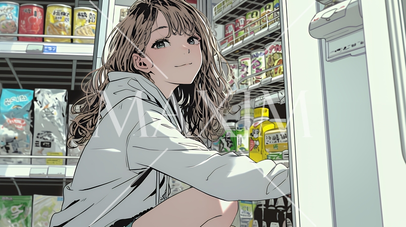 コンビニで新作スイーツを物色中の若い女性