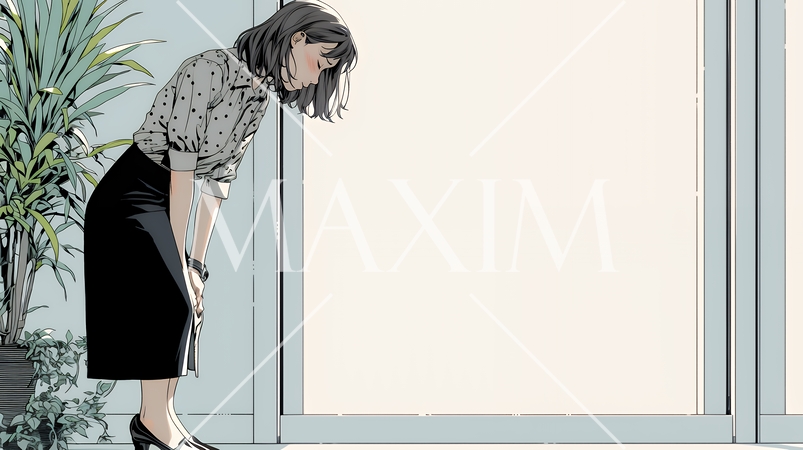 ミスやトラブルを反省して謝る若い女性｜申し訳なさそうな表情のビジネスイメージイラスト