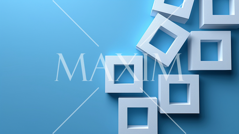 スタイリッシュな白いボックスの並ぶ水色の背景画像