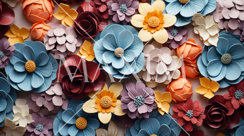 画面いっぱいに色形の違う花のアクセサリーデザインがある：精緻CG