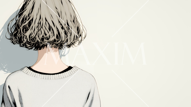 白い壁に向かって考え事をする若い女性