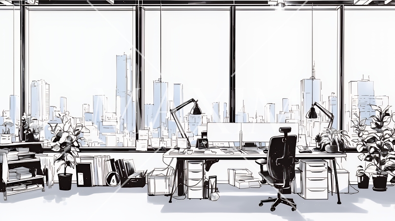 近代的なオフィス空間（シンプルな色使い）