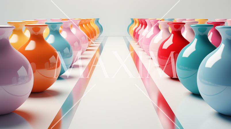色とりどりのピカピカな陶器の整列