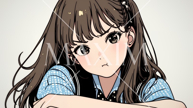 「ふん！」という表情でそっぽを向いている制服を着た女子高生