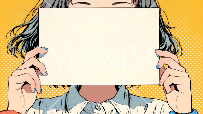 何も描いていないメッセージボードを掲げる若い女性