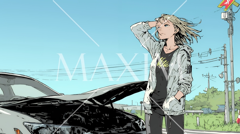 ドライブ中の車の故障・事故・トラブルで困っている女性