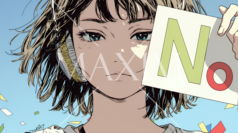 Noのレッドカードサインを出している女性