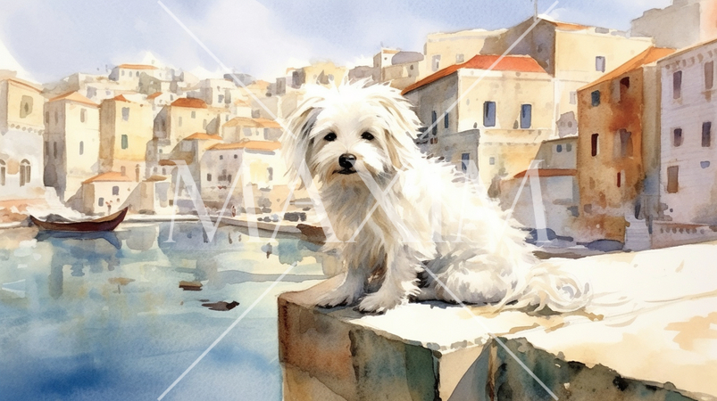 マルチーズの水彩画