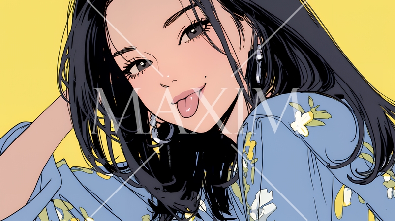 舌を出して陽気におどけている若い女性