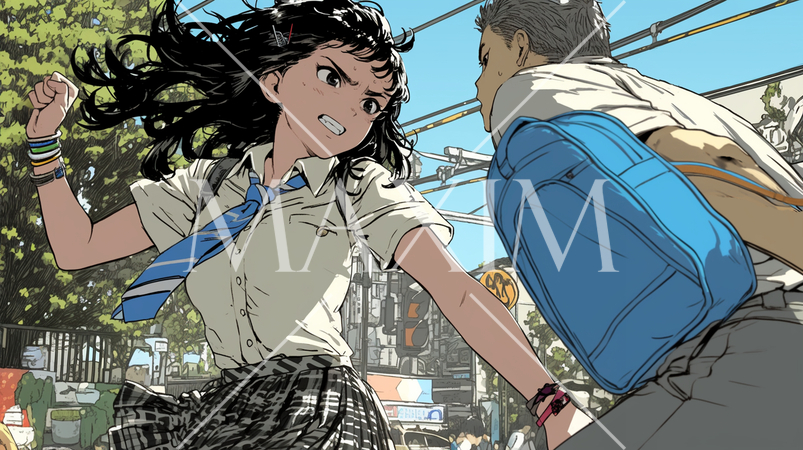 ひったくりや痴漢男を殴りつけてる（すでに金的は入ってる）女子高生