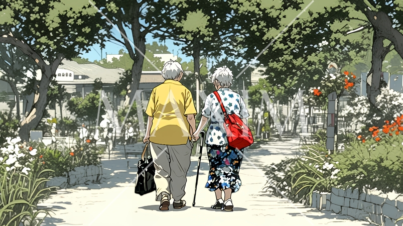 歳をとった二人の女性が連れ立って小旅行