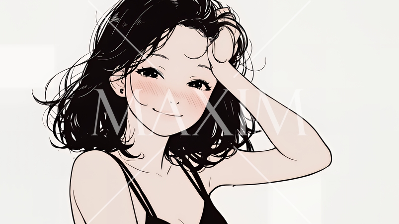 気恥ずかしそうに頭をかき、ごまかすような仕草を見せる若い女性（シンプルな色使い）