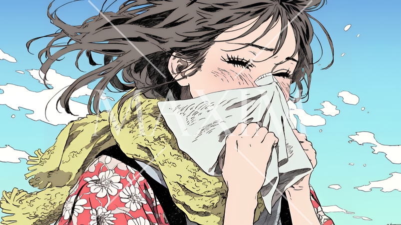 くしゃみをした若い女性