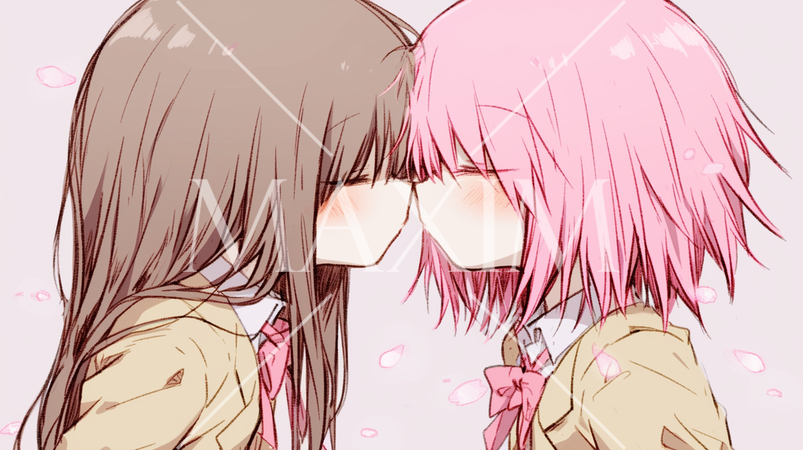 幸せの時：若い女性の恋人たちのキスをしている：LGBT