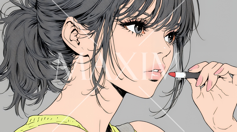 化粧をしている（口紅をつけている）若い女性