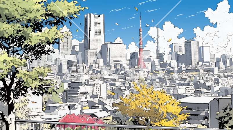 都市の町並みと青空