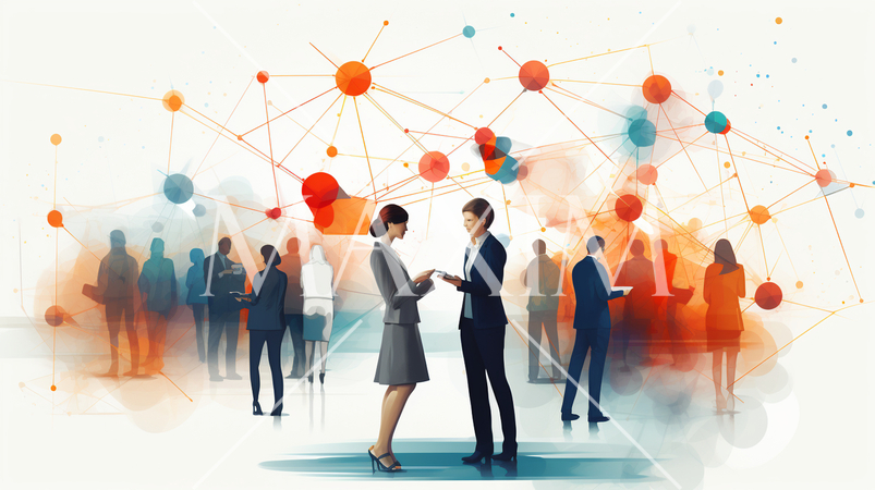 ネットワークビジネスパーソンがオフ会（リアル会合）で交流する場面。