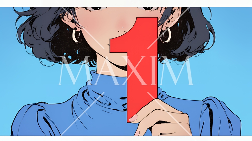 数字の「1」を掲げている若い女性