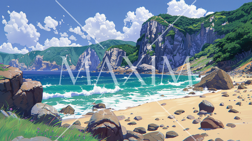 小さな浜から見た石灰岩のリアス式海岸の崖