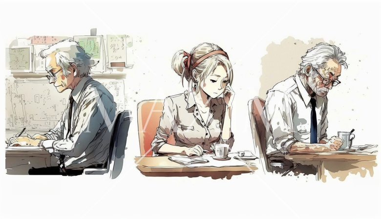 忙しそうにデスクワークをしているビジネスマンたち