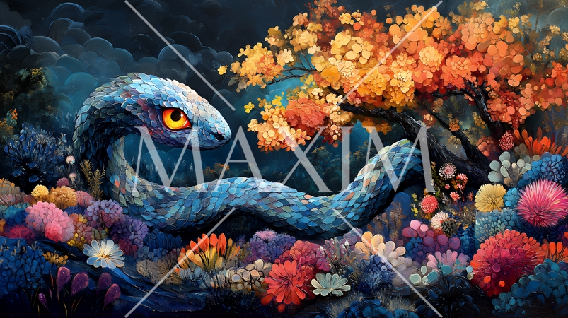 モザイク調描写のヘビ