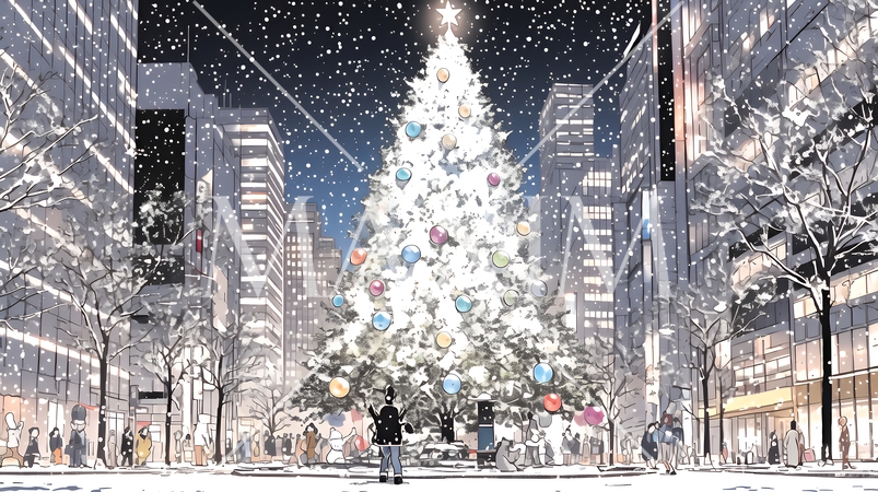 ホワイトクリスマスの都会の夜