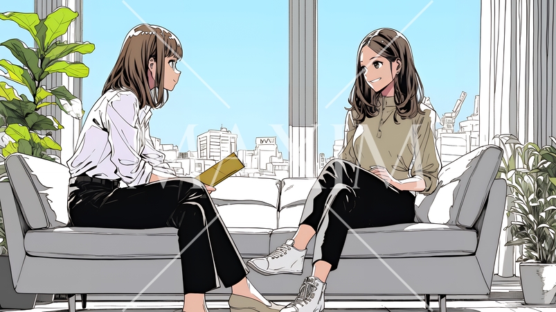 二人でミーティング（面談・インタビュー・会議）の場面