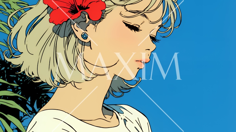 ハイビスカスと若い女性