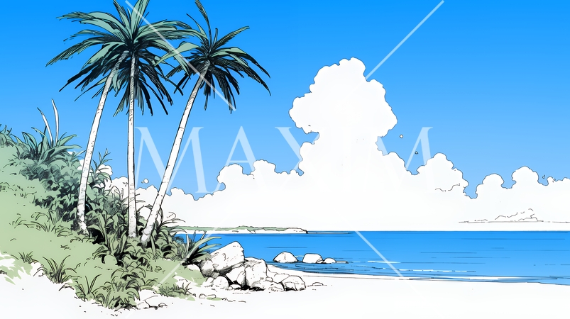 夏のビーチの風景（シンプルな色使い）