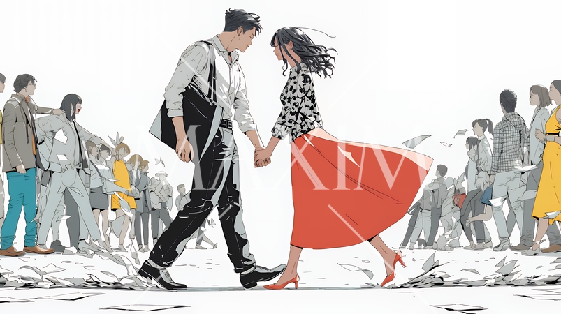 ワーク・ライフ・バランス：ビジネスパーソンが仕事と家庭のバランスをとっている