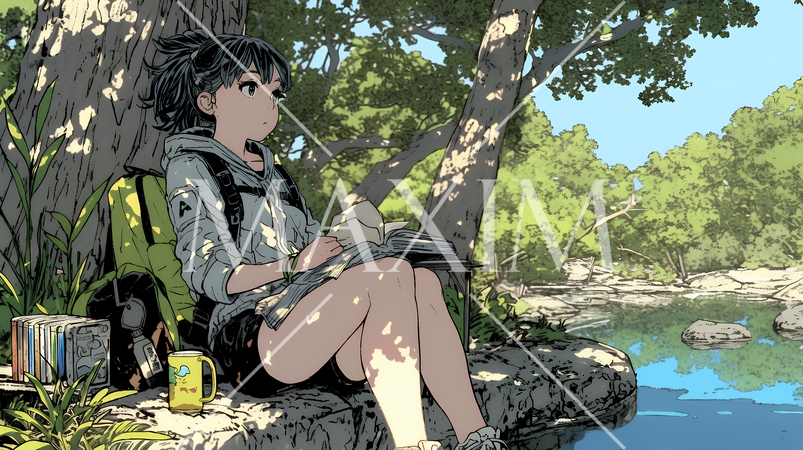 デジタルデトックス：電子機器から解放され、自然の中で読書を楽しむ女性