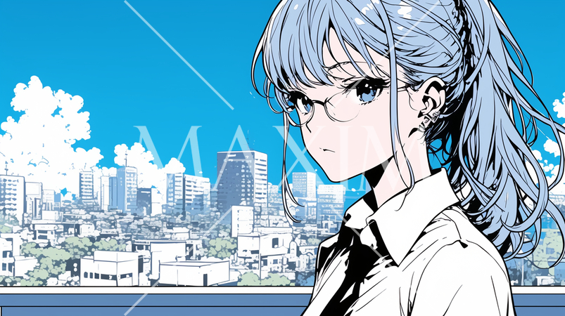 会社の屋上で休憩中の若い女性営業マン