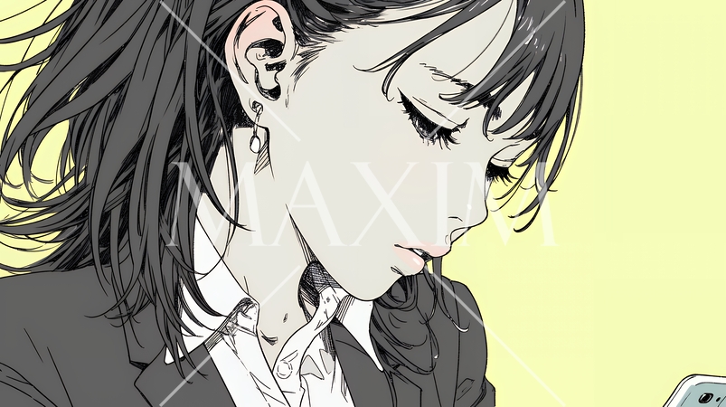 スマートフォンをいじくっている若いビジネスウーマン