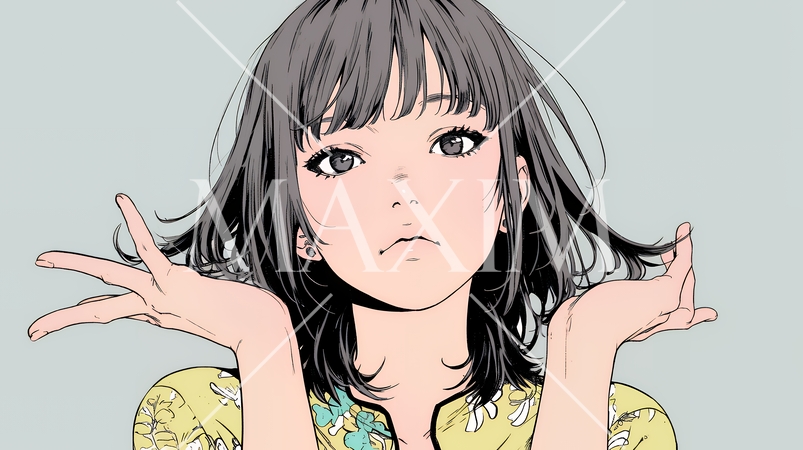 肩をすくめて困惑・諦めの仕草をしている若い女性