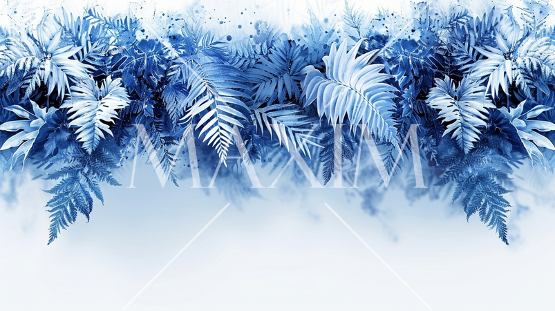 白背景のコピースペースのある南国に生い茂るシダの水彩画